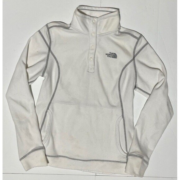 North Face Polartec Fleece Pullover Women's Snap Button White/Grey SMALL‎ - Picture 1 of 6